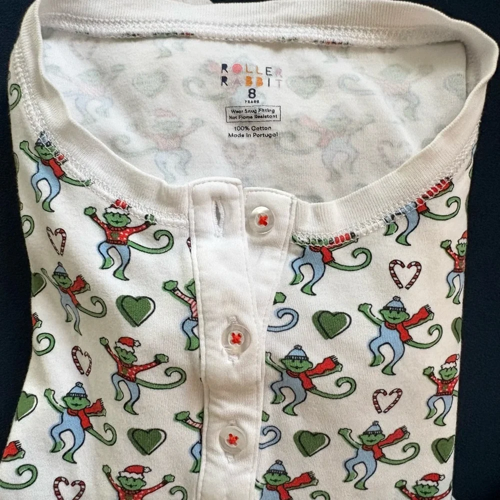 Roller rabbit holiday monkey pajamas size 8